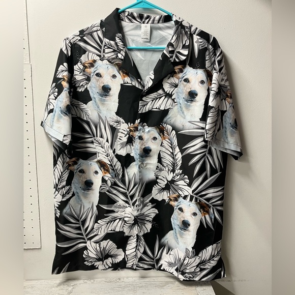 garment one Other - Dog Print Hawaiian Shirt Men’s Size Medium Black And White Dog Lover Floral